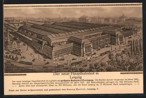 AK Leipzig, Hauptbahnhof aus der Vogelschau