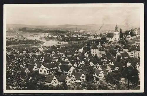 AK Obertürkheim, Stadtansicht aus der Vogelperspektive