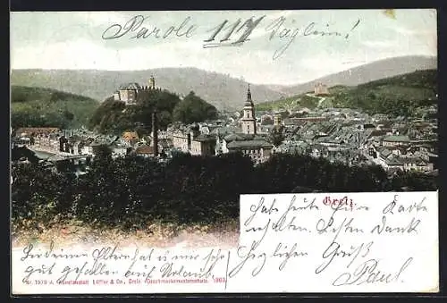 AK Greiz, Teilansicht mit Schloss