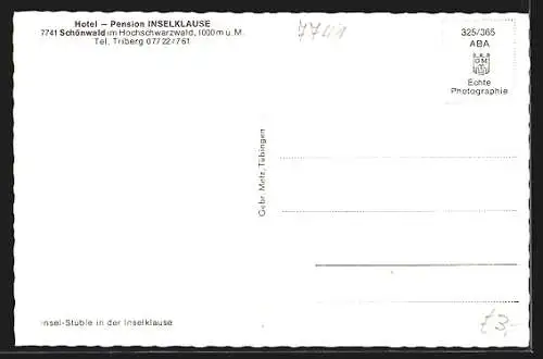 AK Schönwald / Schwarzwald, Hotel-Pension Inselklause, Innenansicht