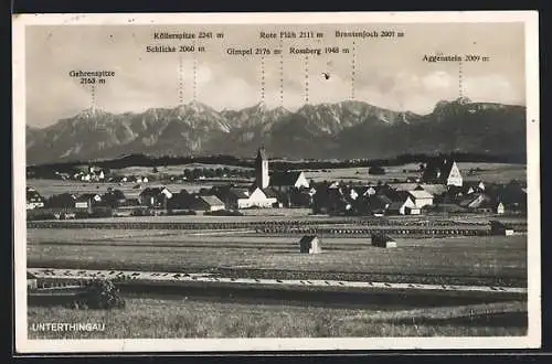 AK Unterthingau, Ortsansicht vor Gehrenspitze, Köllerspitze und Aggenstein