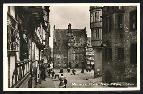 AK Marburg a. d. Lahn, Oberer Marktplatz mit Rathaus