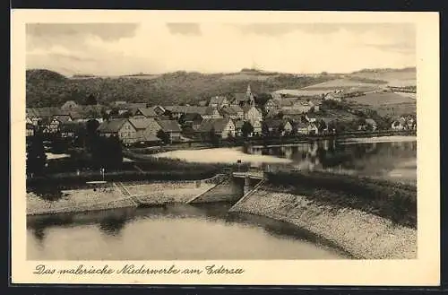 AK Niederwerbe am Edersee, Ortspartie am Ufer