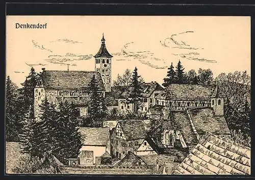Künstler-AK Denkendorf / Kloster Kirche, Ortsansicht mit Kirche