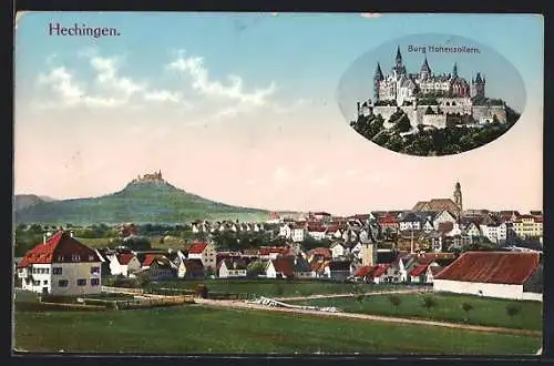 AK Hechingen, Ortsansicht mit Burg Hohenzollern