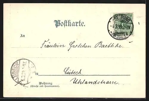 Lithographie Freiburg / Breisgau, St.Loretto Kapelle und Ortsansicht