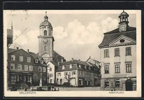 AK Salzungen, Marktplatz mit Geschäften und Brunnen