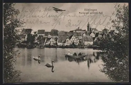 AK Böblingen, Partie am unteren See mit Flugzeug