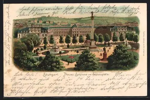 AK Stuttgart, neues Schloss und Schlossplatz
