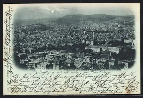 Mondschein-AK Stuttgart, Teilansicht mit Hasenberg