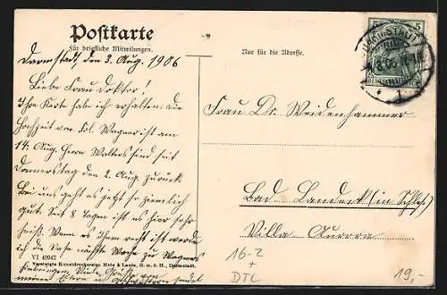 AK Darmstadt, Denkmal, Kirche, Stadtplatz, Abbildungen auf Flügeln einer Schmetterlingsfrau