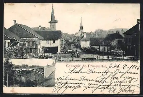 AK Dommartin, Ortsansicht mit Kirche und Brücke