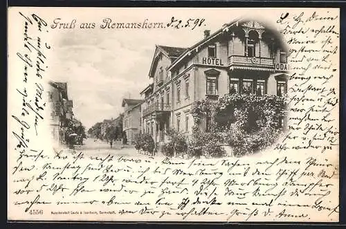 AK Romanshorn, Strassenpartie mit Hotel Bodan