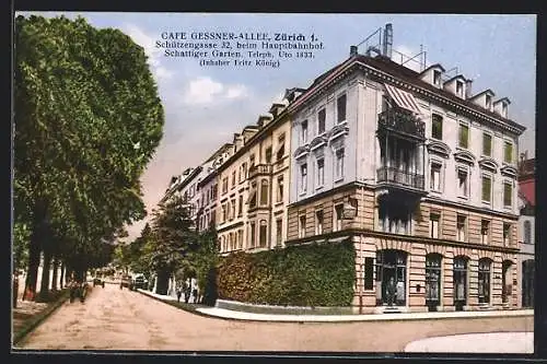AK Zürich, Cafe Gessner-Allee in der Schützengasse 32