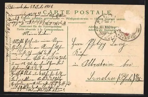 AK Reinach, Strassenpartie mit Strassenbahn, Passepartout mit Edelweiss