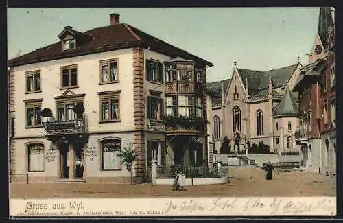 AK Wyl, Restaurant Schweizerhof mit Leuten