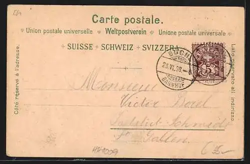 Lithographie Buchs-Werdenberg, Totalansichten, Grenzbahnhof Buchs