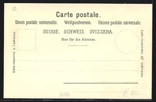 Lithographie Herisau, Heinrichsbad, Krankenhaus, Poststrasse, Ortsansicht