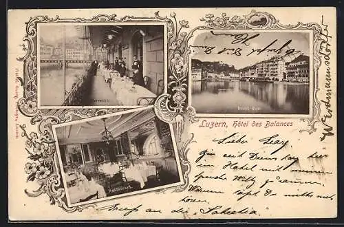 AK Luzern, Hotel des Balances, Restaurant, Terrasse, Reuss-Quai, um 1900