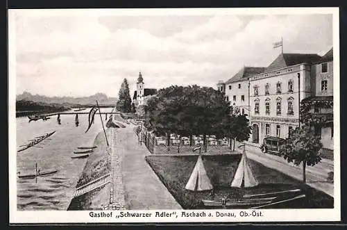AK Aschach a. d. Donau, Gasthof Schwarzer Adler