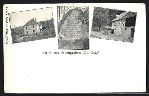 AK Laussa /Ob.-Öst., Pechgraben, Leopold von Buch-Denkmal, Gebäude
