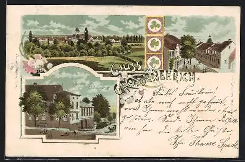 Lithographie Grossenehrich, Gasthaus von Carl Stange, Strassenpartie