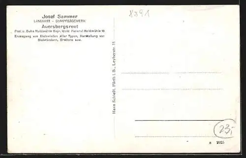 AK Auersbergsreut /Bayr. Wald, Dampfsägewerk mit Landwirtschaft von Josef Sammer, Wohnhaus