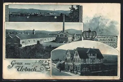 AK Urbach / Rems, Totalansicht, Gasthaus zur Krone