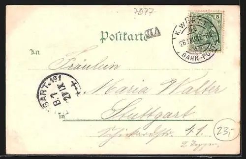 Lithographie Alfdorf, Gasthaus z. Hirsch, Schloss, Ortsansicht mit Kirche