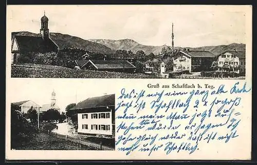 AK Schaftlach b. Teg., Ortsansicht mit Kirche, Blick in eine Strasse