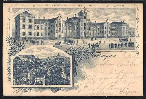 Lithographie Tübingen, Ansicht von Westen, Kaserne