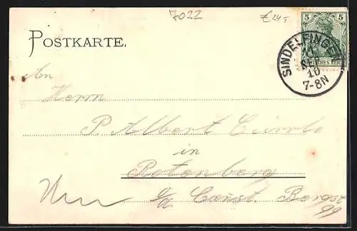 Lithographie Sindelfingen, Altes Rathaus mit Wappen