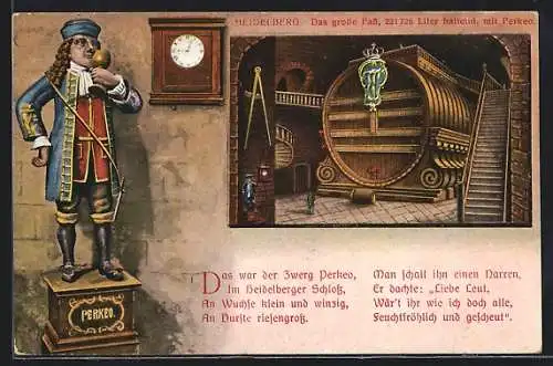 AK Heidelberg, das grosse Fass, der Zwerg Perkeo