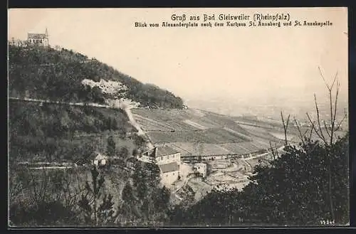 AK Bad Gleisweiler /Rheinpfalz, Blick vom Alexanderplatz nach dem Kurhaus St. Annaberg und St. Annakapelle