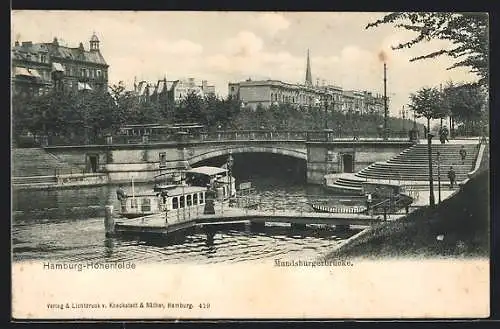 AK Hamburg-Hohenfelde, Mundsburgerbrücke mit Dampfer