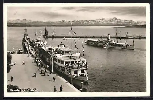 AK Konstanz, Hafenpartie mit Schiffen