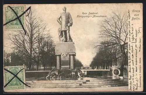 AK Berlin-Tiergarten, Roon-Denkmal, Königsplatz, Alsenstrasse