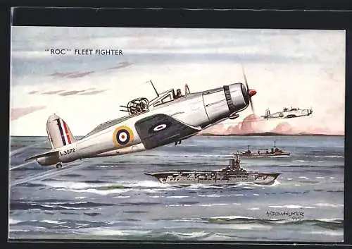AK Flugzeug Blackburn Roc Fleet Fighter über dem Meer