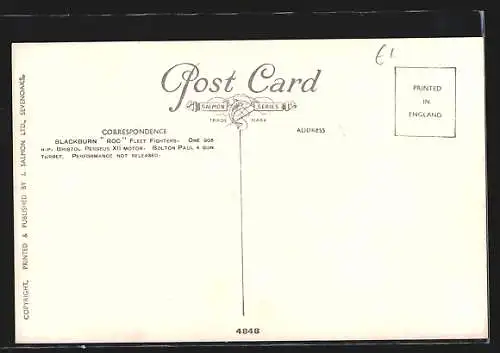 AK Flugzeug Blackburn Roc Fleet Fighter über dem Meer