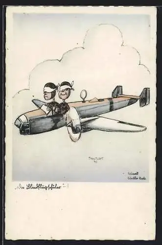 Künstler-AK Flugzeug, Fliegerhumor Nr. H.20, die Blindflugschüler