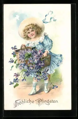AK Kleines, blondes Mädchen mit Korb voller Veilchen