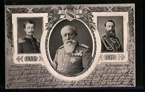 AK Porträts des Grossherzogs von Baden 1852, 1870 und 1902