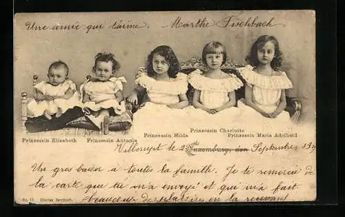 AK Prinzessinnen Elisabeth, Antonia, Hilda, Charlotte und Maria Adelheid von Luxemburg