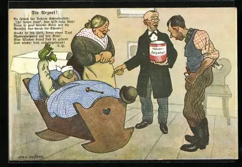 AK Reklame für Natronsalpeter von BASF, Krankes Gemüse bekommt Arznei