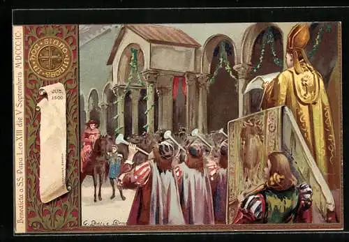 Künstler-AK Papst Alexander VI. vor der Kanzel am vatikanischen Tor