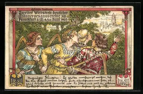 AK Frankfurt am Main, Zweiter Wettstreit deutscher Männergesangvereine, Juni 1903, Musiker mit Harfen