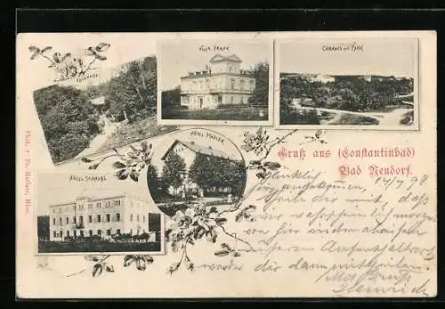 AK Konstantins Bad, Villa Frank, Kolonade, Hotel Schnabel, Kurhaus mit Park