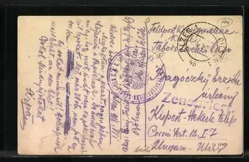 AK Pilsen, Strassenpartie mit Kirche