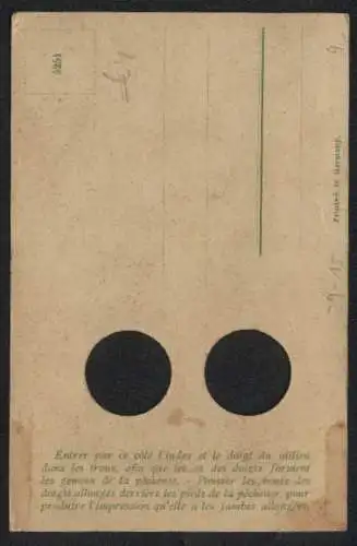 Mechanische-AK Anglerin badet ihre Füsse im Fluss, Löcher für die Finger als Ersatzbeine