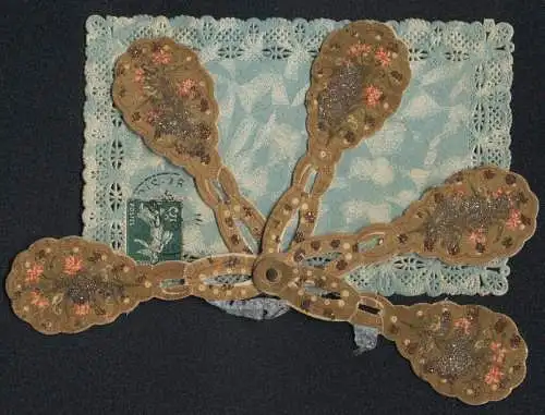 Mechanische-AK Fächer mit Glitzerpartikeln und blauer Schleife